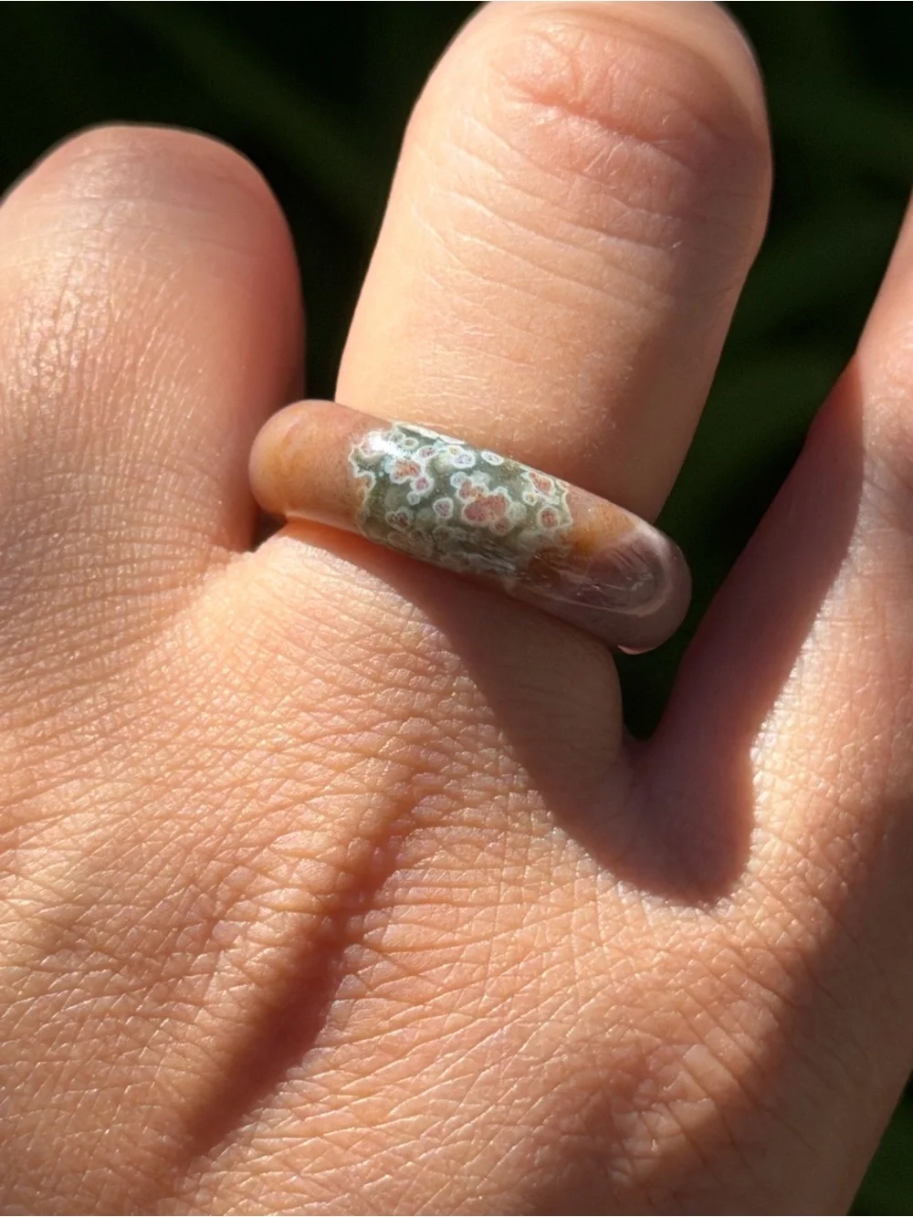 Size 7.5 pink ocean jasper ring 1649